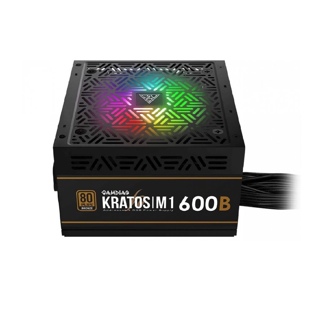 Fonte Gamdias Kratos M1 RGB, 600W, 80 Plus Bronze, PFC Ativo, Preto