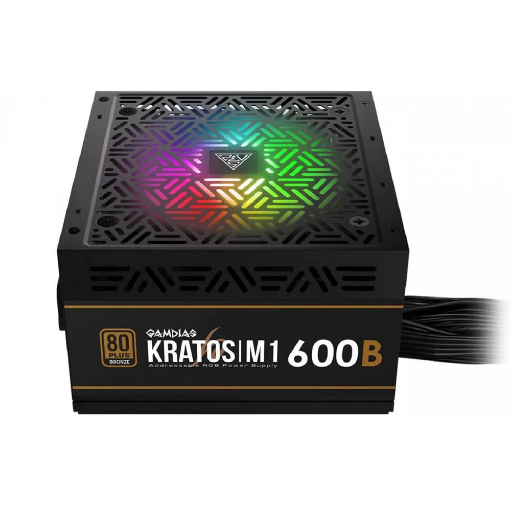 Fonte Gamdias Kratos M1 RGB, 600W, 80 Plus Bronze, PFC Ativo, Preto