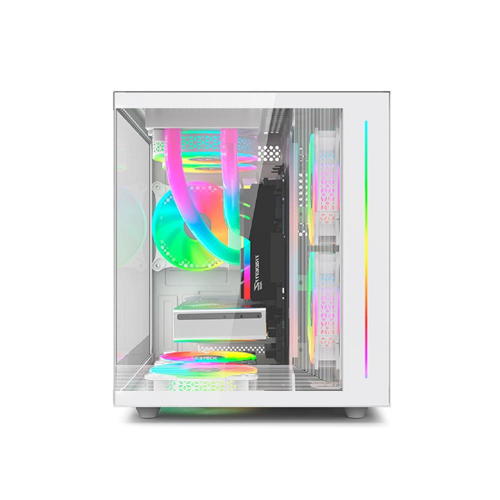 Gabinete Gamer C3Tech Aquarius, Mini Tower, Vidro Temperado, M-ATX, White, Sem Fonte, Sem Fan