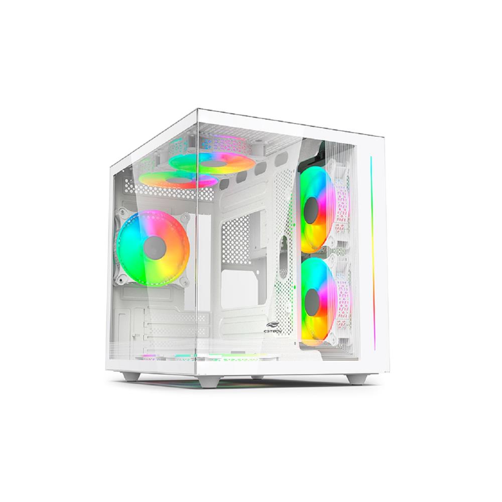 Gabinete Gamer C3Tech Aquarius, Mini Tower, Vidro Temperado, M-ATX, White, Sem Fonte, Sem Fan