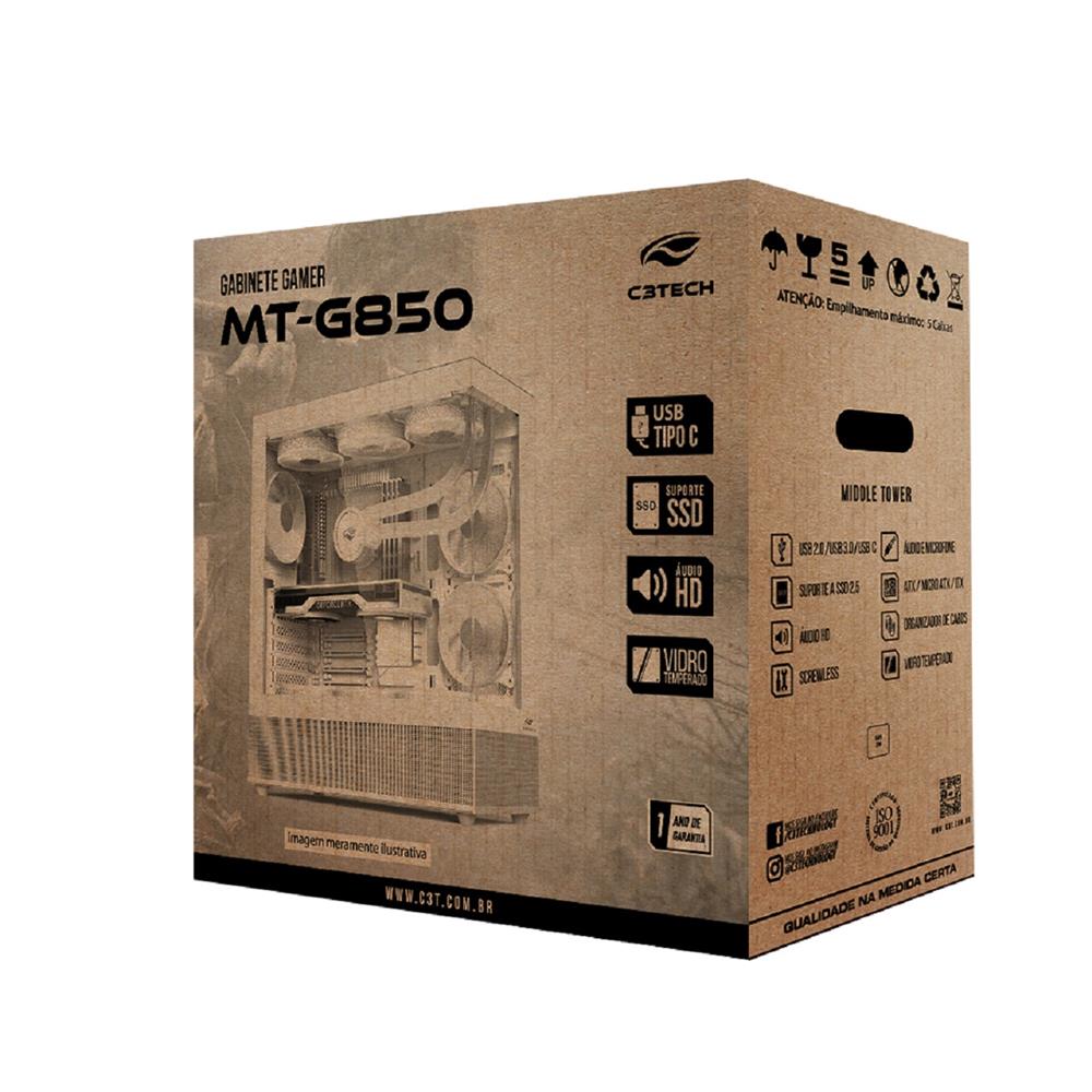 Gabinete Gamer C3Tech MT-G850WH, Mid Tower, Vidro Temperado, Sem Fonte, Sem Fan, Branco