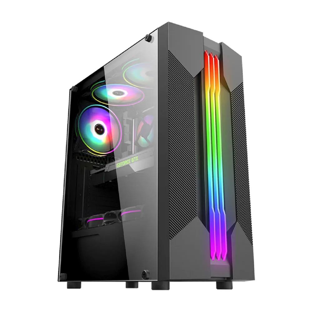 Gabinete Gamer K-Mex Bifrost VI CG-01A9, RGB, Mid Tower, Vidro Temperado, Sem Fonte, Sem Fan, Preto