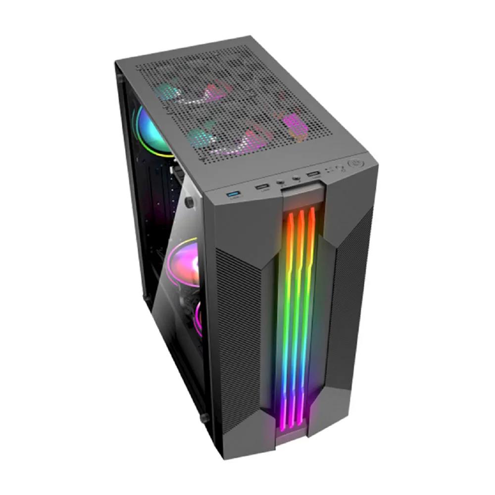 Gabinete Gamer K-Mex Bifrost VI CG-01A9, RGB, Mid Tower, Vidro Temperado, Sem Fonte, Sem Fan, Preto