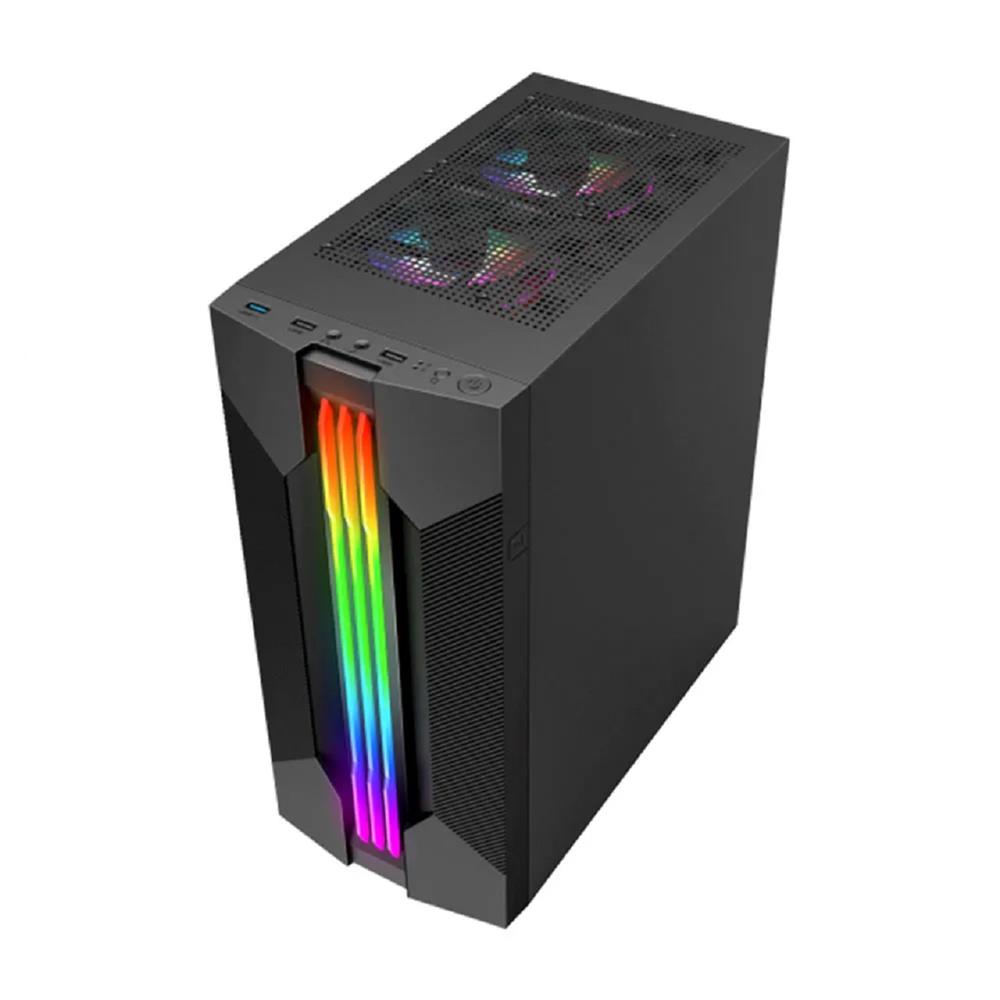 Gabinete Gamer K-Mex Bifrost VI CG-01A9, RGB, Mid Tower, Vidro Temperado, Sem Fonte, Sem Fan, Preto