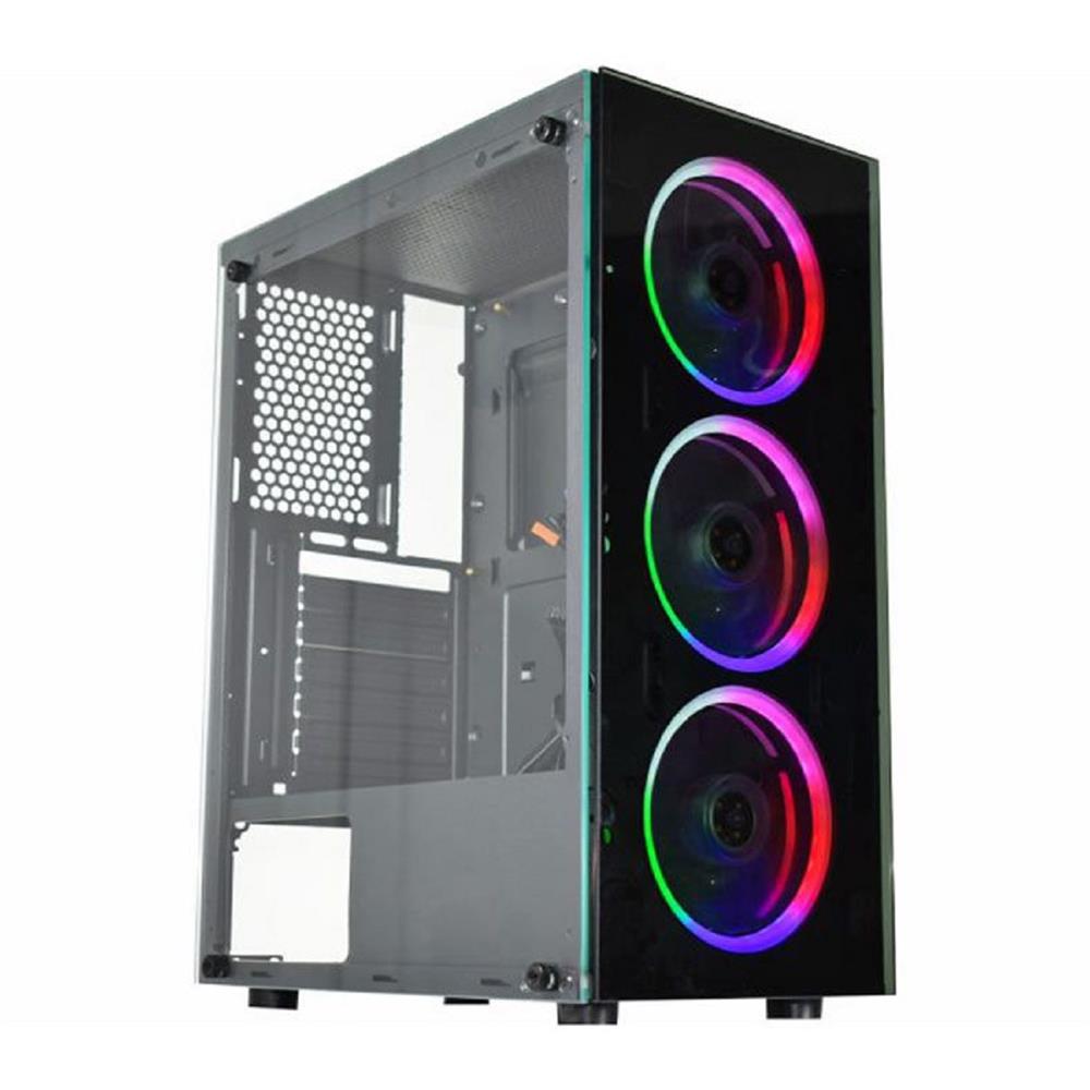 Gabinete Gamer K-Mex Divinus CG-AL10, Rainbow, Mid-Tower, Vidro Temperado, 3 Fans, ATX, mATX, ITX, Preto
