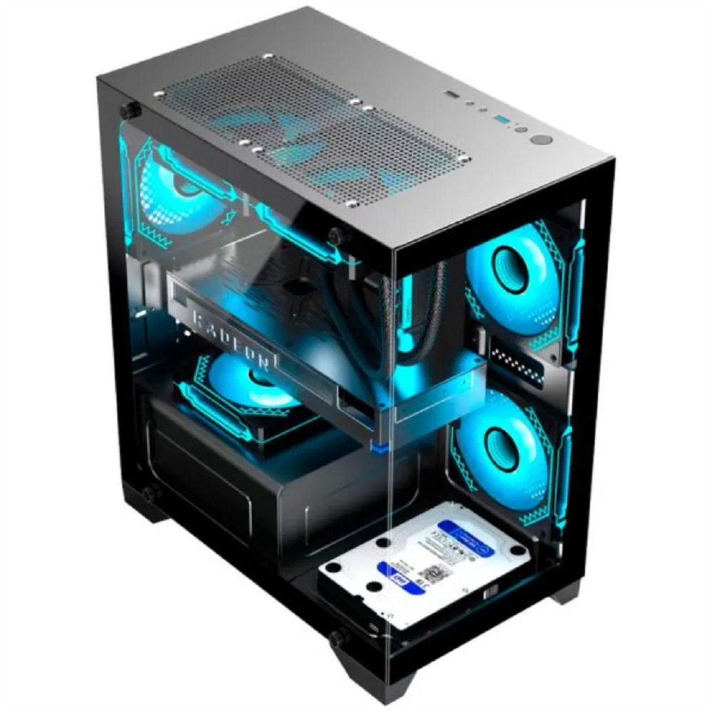 Gabinete Gamer K-Mex Poseidon II, Aquário, CG-01F9, mATX, ITX, Vidro temperado, Sem Fan, Sem Fonte, Preto 