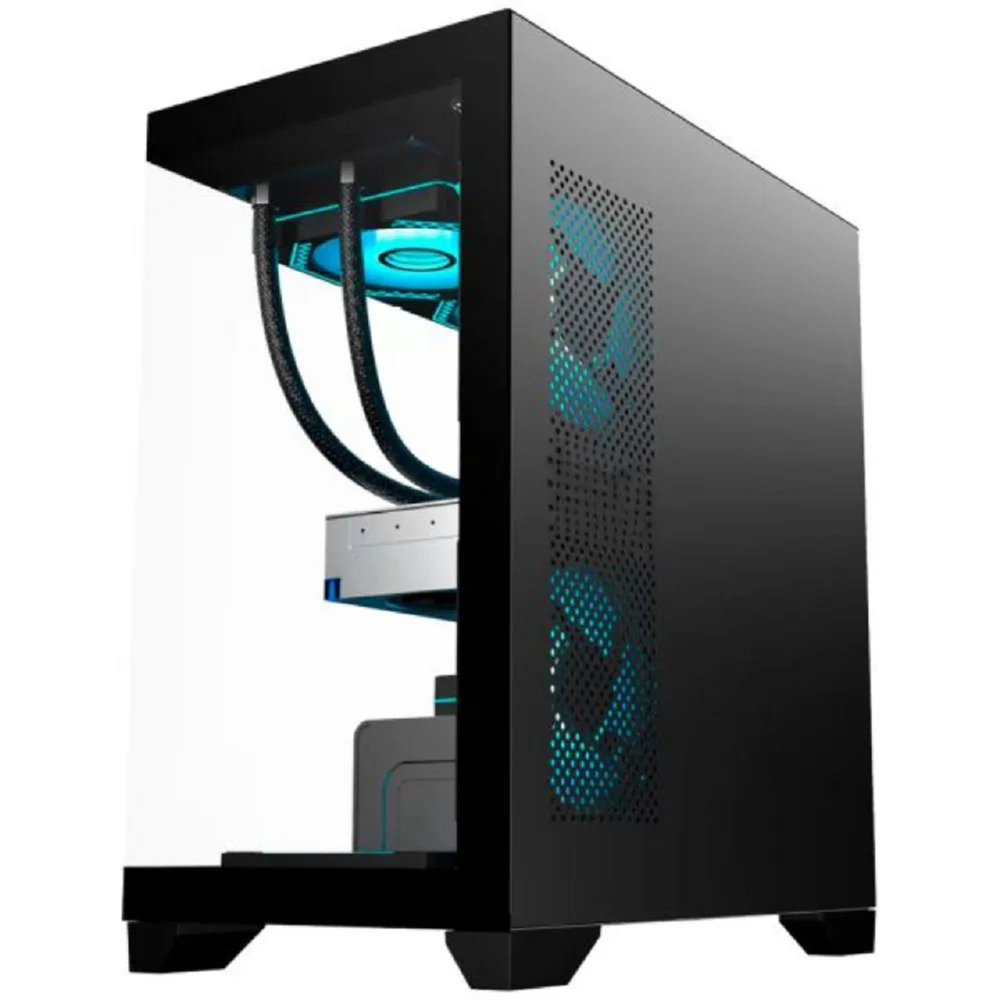 Gabinete Gamer K-Mex Poseidon II, Aquário, CG-01F9, mATX, ITX, Vidro temperado, Sem Fan, Sem Fonte, Preto 