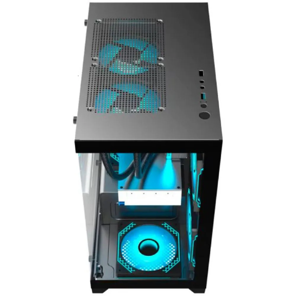Gabinete Gamer K-Mex Poseidon II, Aquário, CG-01F9, mATX, ITX, Vidro temperado, Sem Fan, Sem Fonte, Preto 