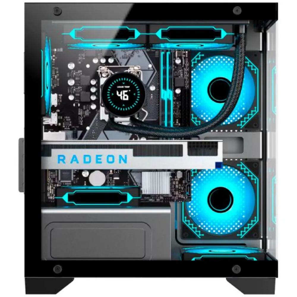 Gabinete Gamer K-Mex Poseidon II, Aquário, CG-01F9, mATX, ITX, Vidro temperado, Sem Fan, Sem Fonte, Preto 