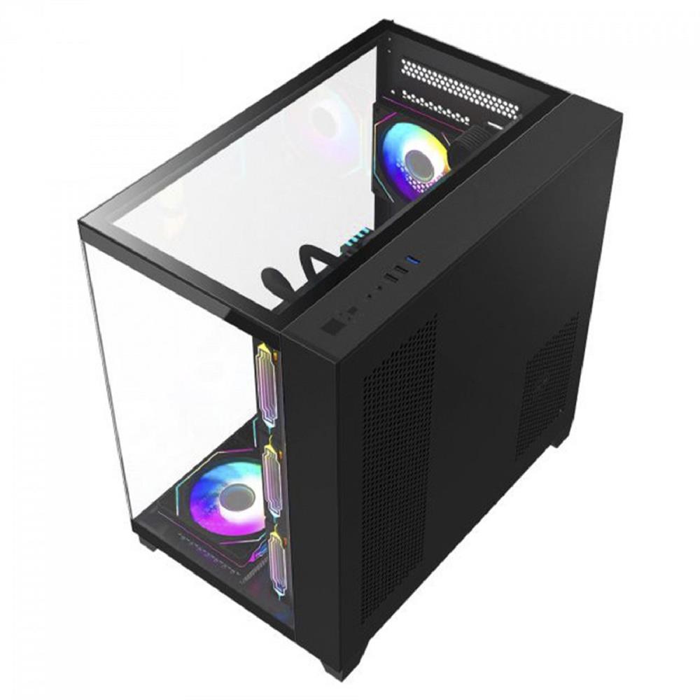 Gabinete Gamer K-MEX Tiger Shark, Aquario, Mid Tower, Vidro Temperado, ATX, Fan 120mm, Sem Fonte, Sem Fan, Preto