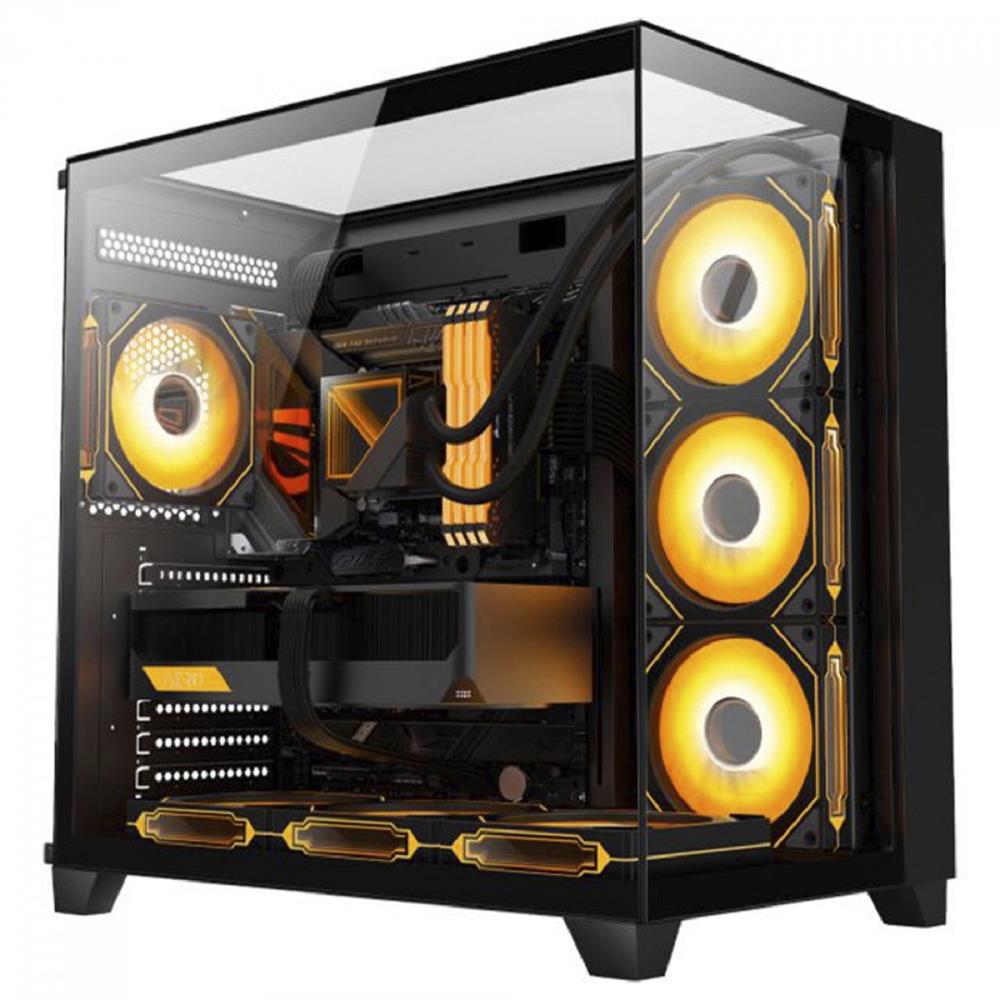 Gabinete Gamer K-MEX Tiger Shark, Aquario, Mid Tower, Vidro Temperado, ATX, Fan 120mm, Sem Fonte, Sem Fan, Preto