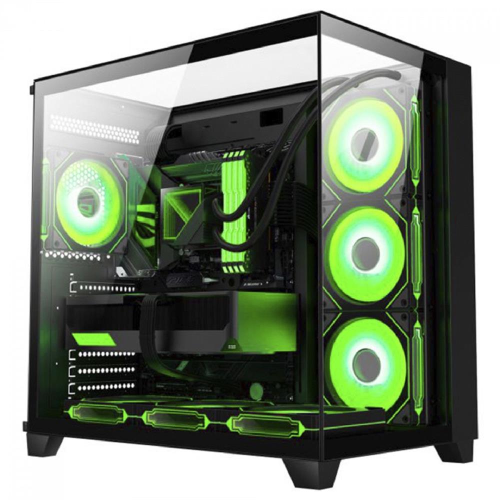 Gabinete Gamer K-MEX Tiger Shark, Aquario, Mid Tower, Vidro Temperado, ATX, Fan 120mm, Sem Fonte, Sem Fan, Preto