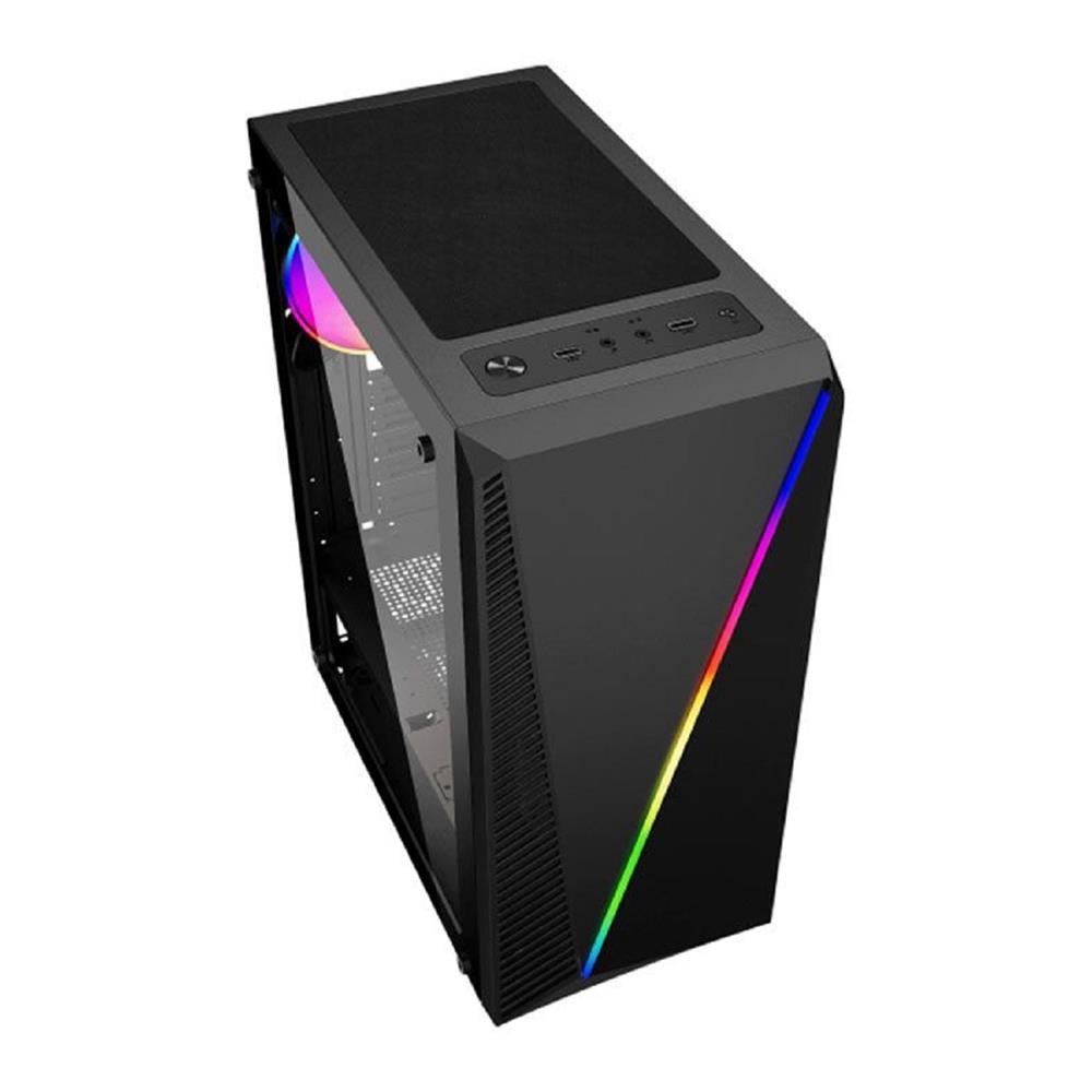 Gabinete Gamer K-Mex Master Yaiba 1 CG-05AA, Rainbow, Mid Tower, Vidro Temperado, Fan 120mm, ATX, mATX, ITX, Preto