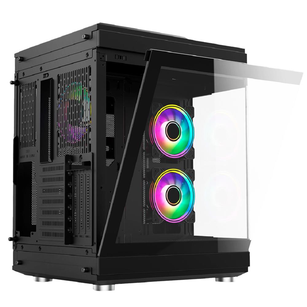 Gabinete Gamer Liketec Unreal Dark, Cube Desing, Mid Tower, Vidro Temperado, Sem Fonte, Sem Fans, Preto