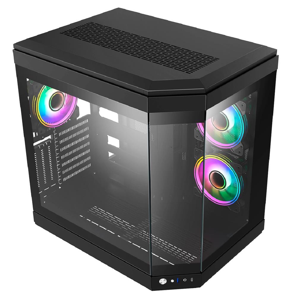 Gabinete Gamer Liketec Unreal Dark, Cube Desing, Mid Tower, Vidro Temperado, Sem Fonte, Sem Fans, Preto