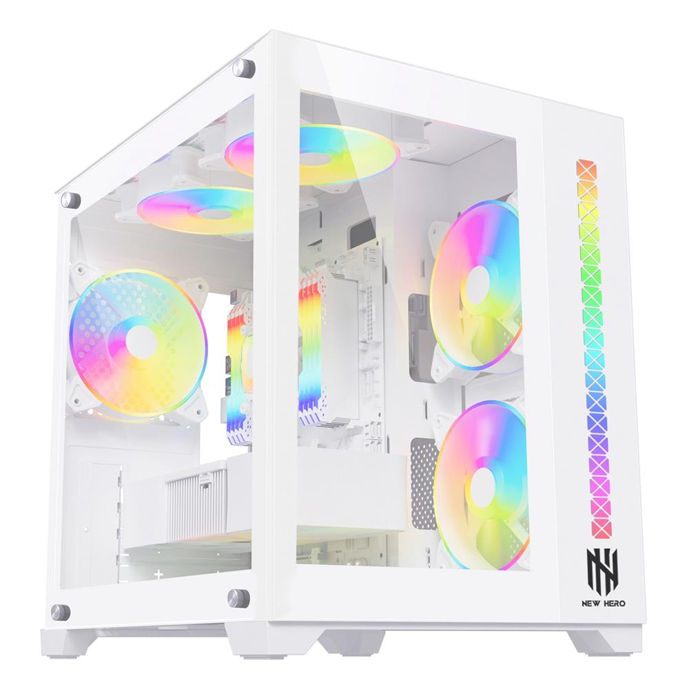 Gabinete Gamer New Hero Majesty, RGB, Mid Tower, Vidro Temperado, Sem Fonte, Sem Fan, Branco