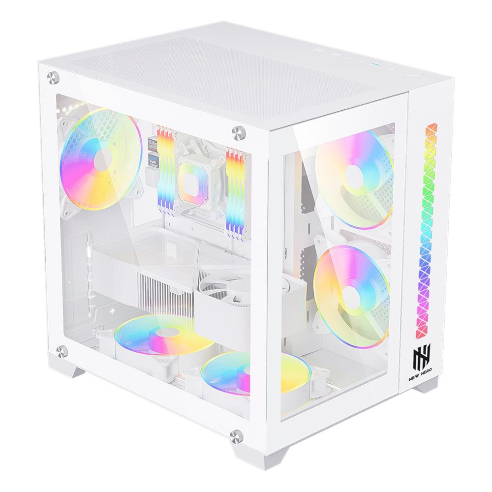 Gabinete Gamer New Hero Majesty, RGB, Mid Tower, Vidro Temperado, Sem Fonte, Sem Fan, Branco