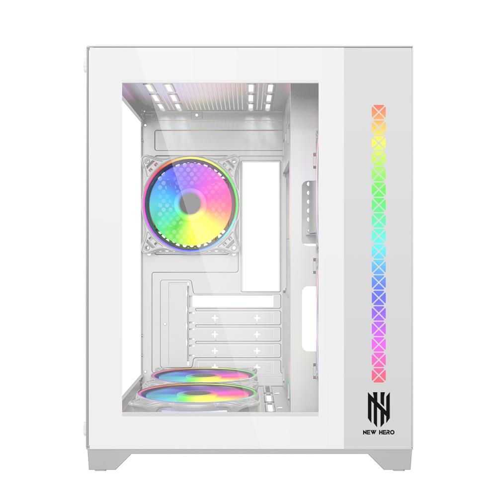 Gabinete Gamer New Hero Majesty, RGB, Mid Tower, Vidro Temperado, Sem Fonte, Sem Fan, Branco