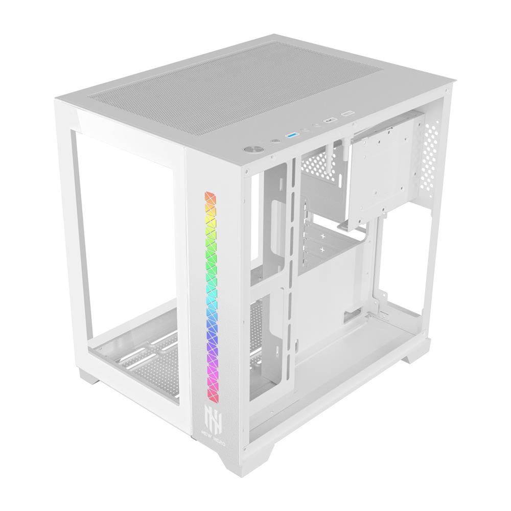 Gabinete Gamer New Hero Majesty, RGB, Mid Tower, Vidro Temperado, Sem Fonte, Sem Fan, Branco
