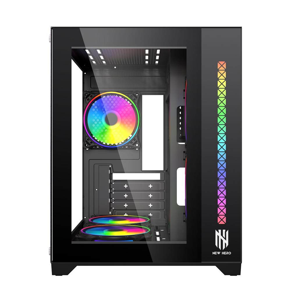 Gabinete Gamer New Hero Majesty, RGB, Mid Tower, Vidro Temperado, Sem Fonte, Sem Fan, Preto