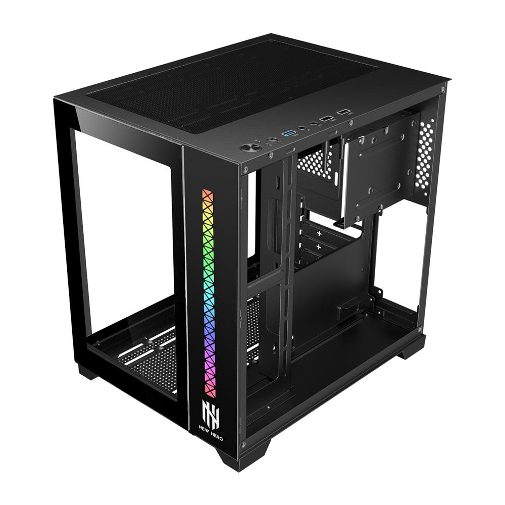 Gabinete Gamer New Hero Majesty, RGB, Mid Tower, Vidro Temperado, Sem Fonte, Sem Fan, Preto