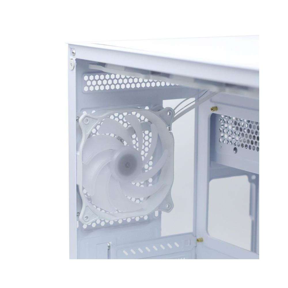 Gabinete Gamer Liketec Cube Kirra Snow, RGB, Mid Tower, Vidro Temperado, mATX, Branco, Sem Fonte, Com 4 Fans
