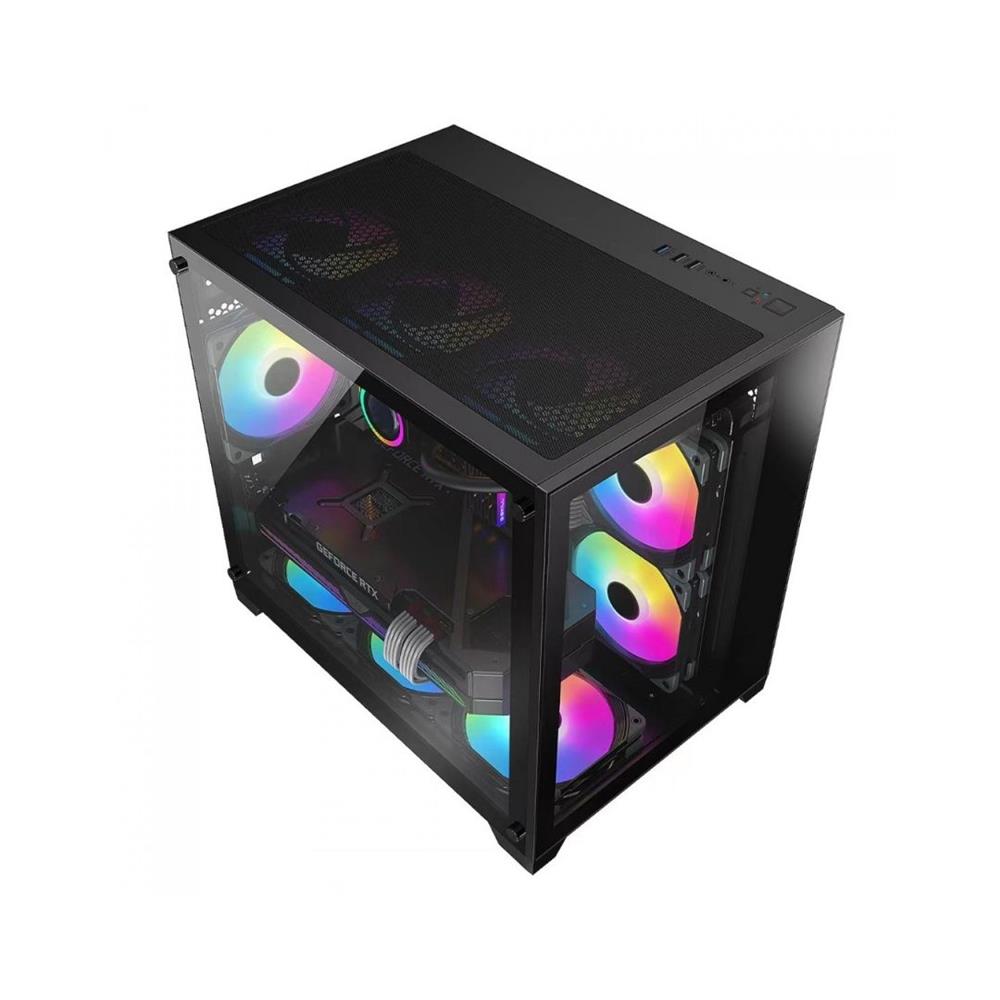 Gabinete Gamer Liketec Cube Kirra, RGB, Mid Tower, Vidro Temperado, mATX, Preto, Sem Fonte, Com 4 Fans