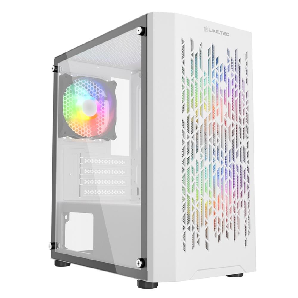 Gabinete Gamer Liketec Revolution Snow, Mid Tower, Vidro Temperado, Sem Fonte, Com 3 Fans RGB, Branco