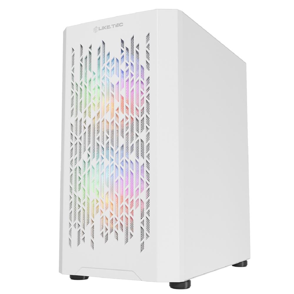 Gabinete Gamer Liketec Revolution Snow, Mid Tower, Vidro Temperado, Sem Fonte, Com 3 Fans RGB, Branco