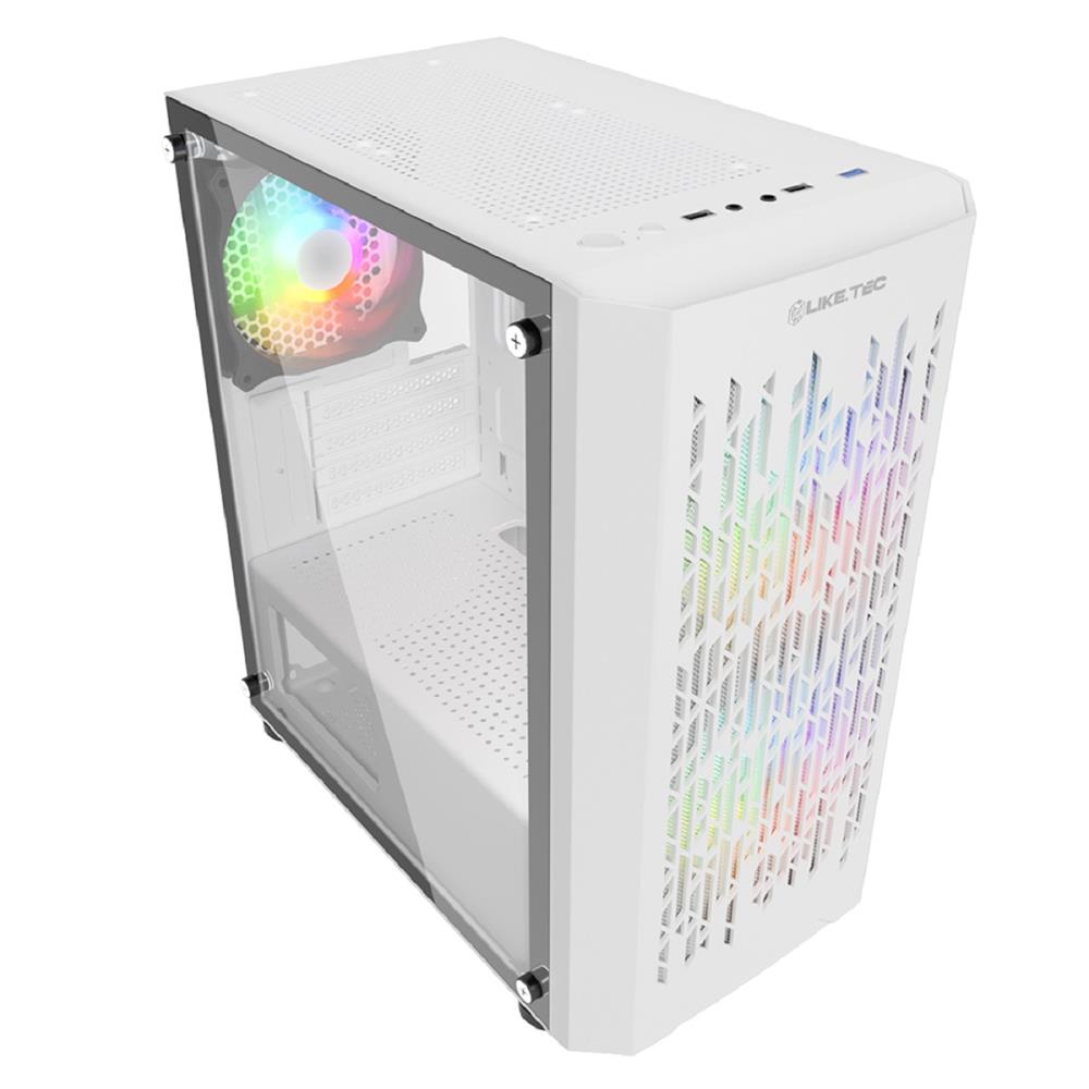 Gabinete Gamer Liketec Revolution Snow, Mid Tower, Vidro Temperado, Sem Fonte, Com 3 Fans RGB, Branco