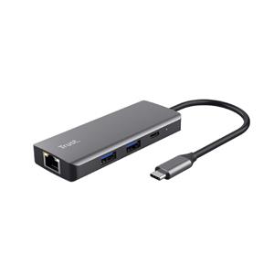 Adaptador USB-C Trust Dalyx MULT , USB 3.0 , 6 Portas , 100W , 5 Gbps , Prata