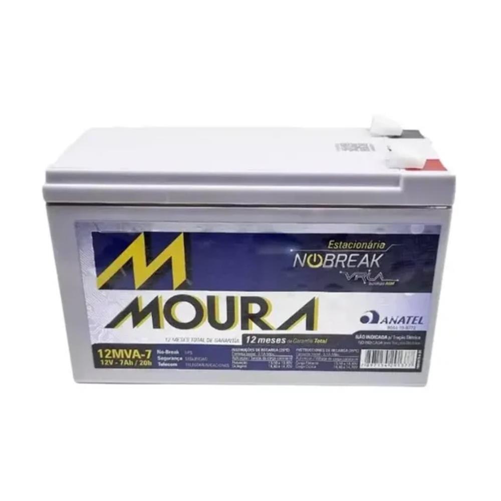 Bateria Estacionária Moura VRLA 12MVA7 - 7Ah , Livre de Manutenção , Para Nobreak , Cinza
