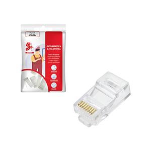 Conector de Rede RJ45 , Macho , Kit com 5 Peças , Cat5e/Cat6 , Transparente