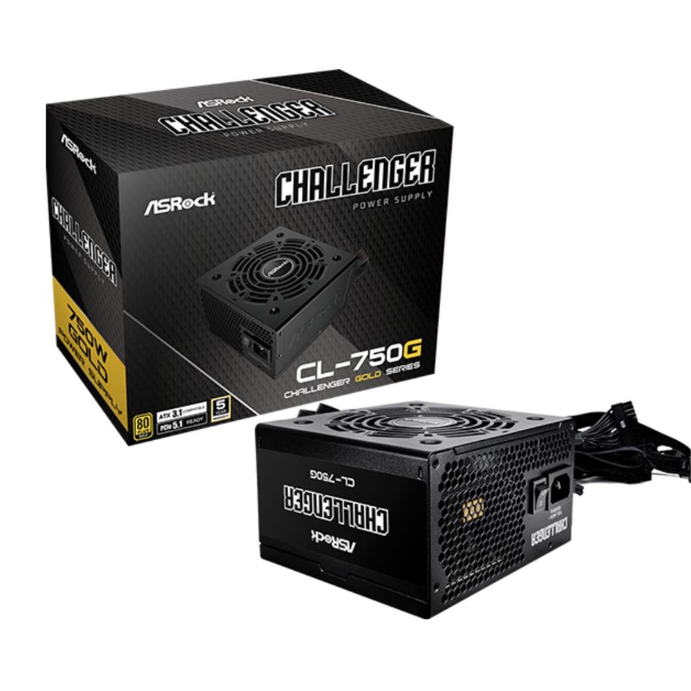 Fonte ASRock Challenger CL-750G , 750W , 80 Plus Gold , ATX 3.1 , PCIe 5.1 , PFC Ativo , 120mm , Preto