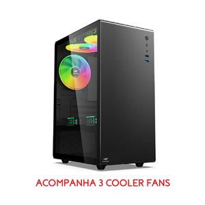 Gabinete Gamer C3Tech MT-G230BK, Mid Tower, Vidro Temperado, Sem Fonte, Com 3 Fans, ARGB, Preto