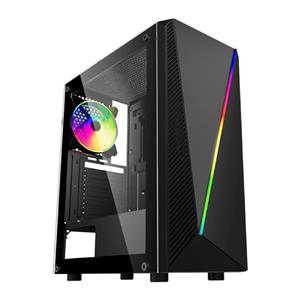 Gabinete Gamer K-Mex Master Yaiba 1 CG-05AA , Rainbow , Mid Tower , Vidro Temperado , Fan 120mm , ATX , mATX , ITX , Preto