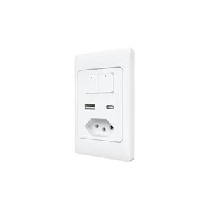 Interruptor Inteligente AGL KS824 , Wifi , 2 Teclas , ABS , Com Tomada , USB A , USB Tipo C , 10A , Branco