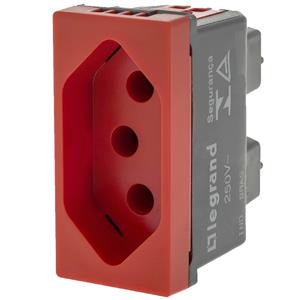 Módulo Tomada Legrand 2P+T de 10A 250V Pial Plus+ , Automática , 1M , Vermelha