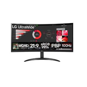 Monitor LG UltraWide 34" Curvo, WQHD, 100Hz, sRGB, FreeSync, HDMI e Display Port, Preto