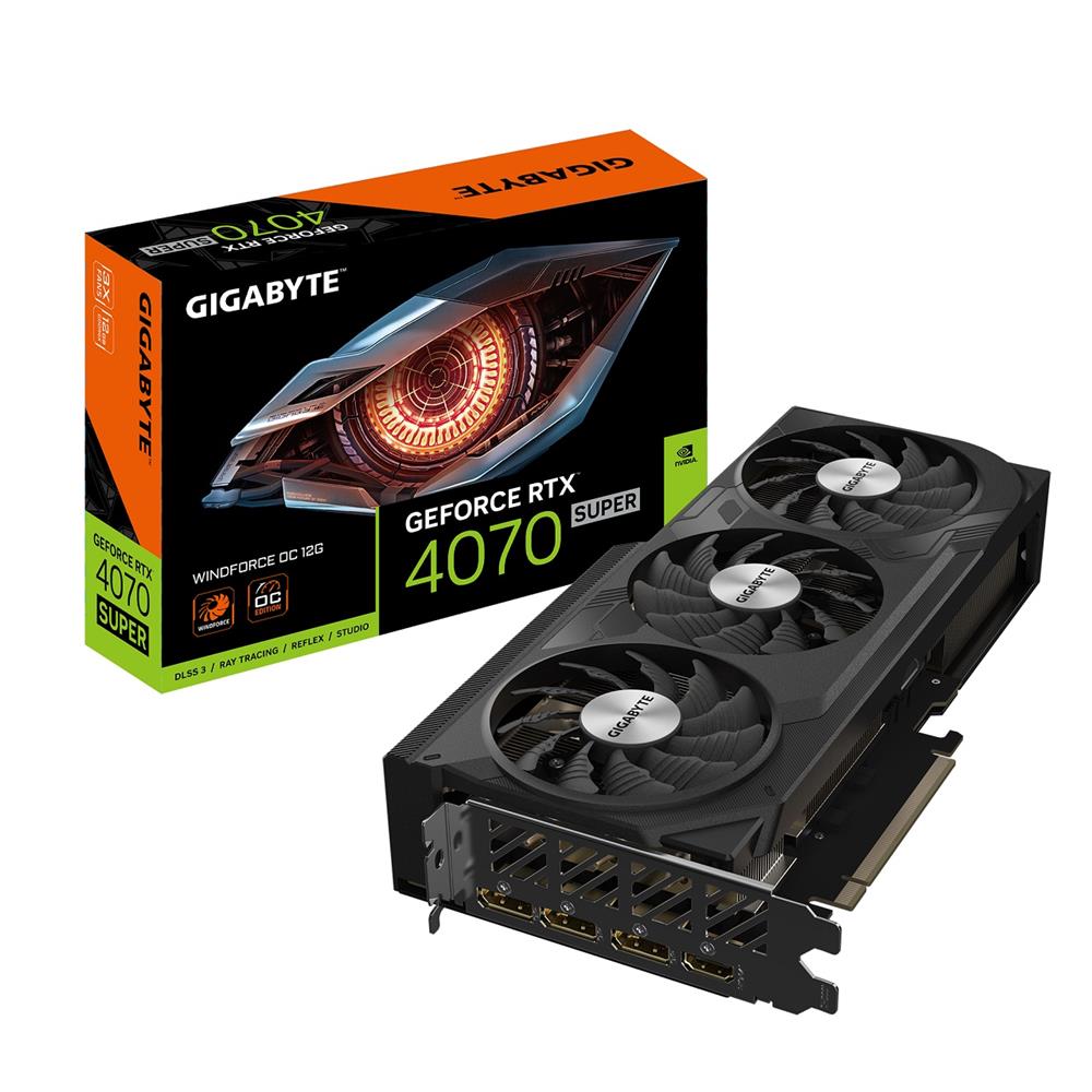 Placa de Vídeo Gigabyte GeForce RTX 4070 Super WindForce OC , 12GB , GDDR6X , 192-Bit , Preto