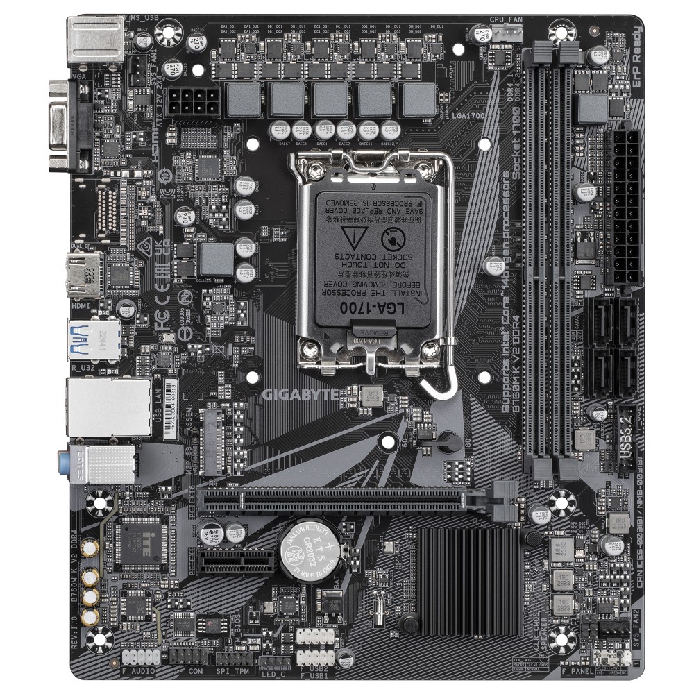 Placa-Mãe Gigabyte , B760M K V2 DDR , LGA1700 , B760 , 64GB , M.2 NVMe PCIe 3.0 , Micro ATX