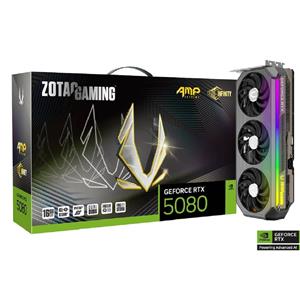 Placa de Vídeo Zotac RTX 5080 AMP , 16GB , GDDR7 , 256 BITS , DisplayPort , HDMI , UHBR , PCIe , Preto