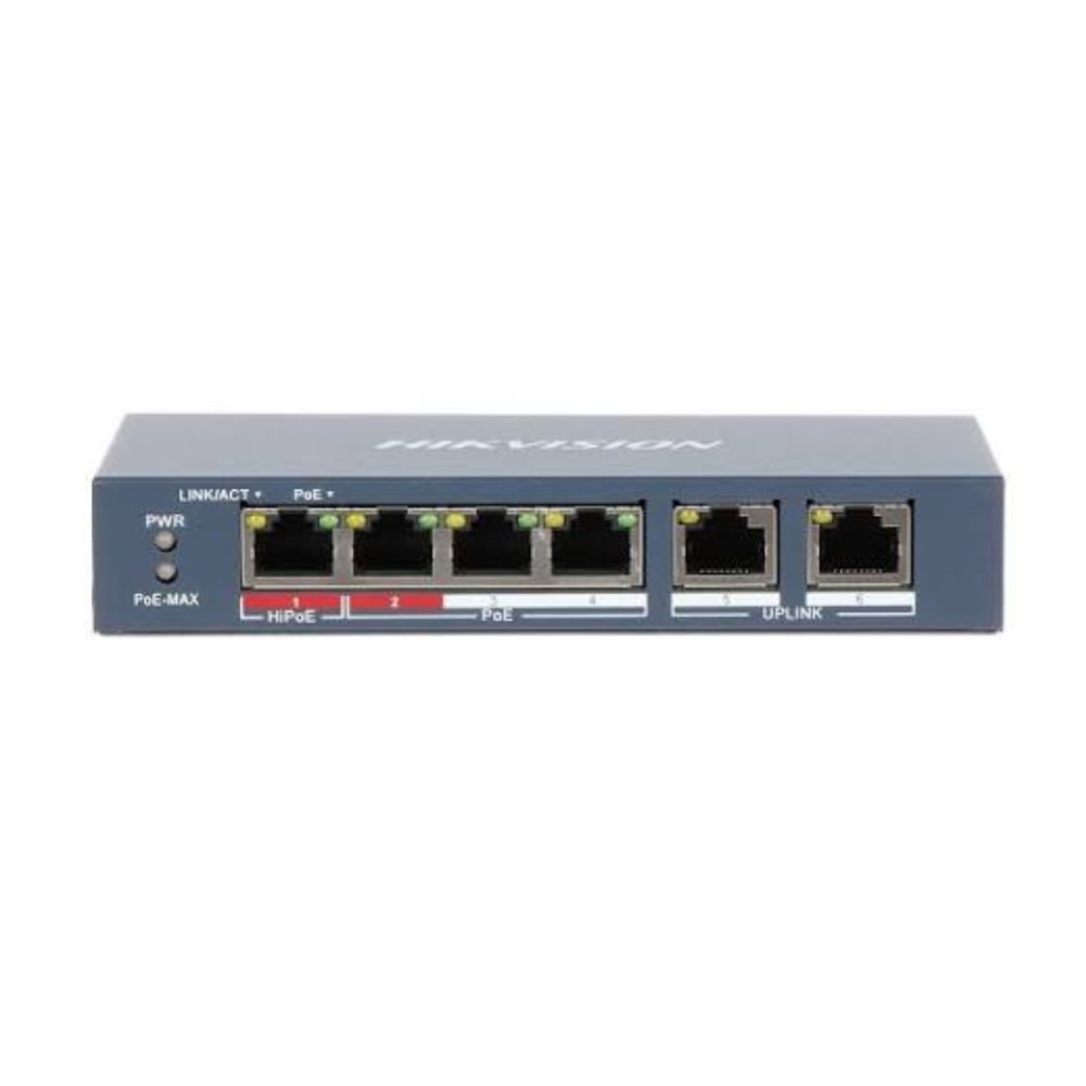 Switch PoE Hikvision , 6 Portas , 4 PoE , 2 Uplink , 60W , 10/100Mbps , Não Gerenciável , DS-3E0106HP-E