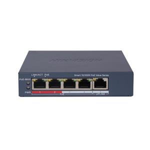 Switch Hikvision DS-3E1105P-EI/M , 5 Portas , 4 PoE , 10/100 Mbps , Smart , 45W , Fanless , Metálico