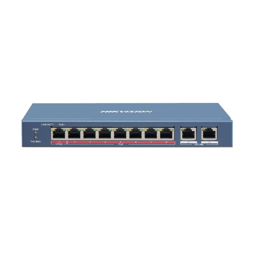 Switch PoE Hikvision , 10 Portas , 8 PoE , 2 Uplink Gigabit , 110W , Hi-PoE , 300m , Não Gerenciável , DS-3E0310HP-E