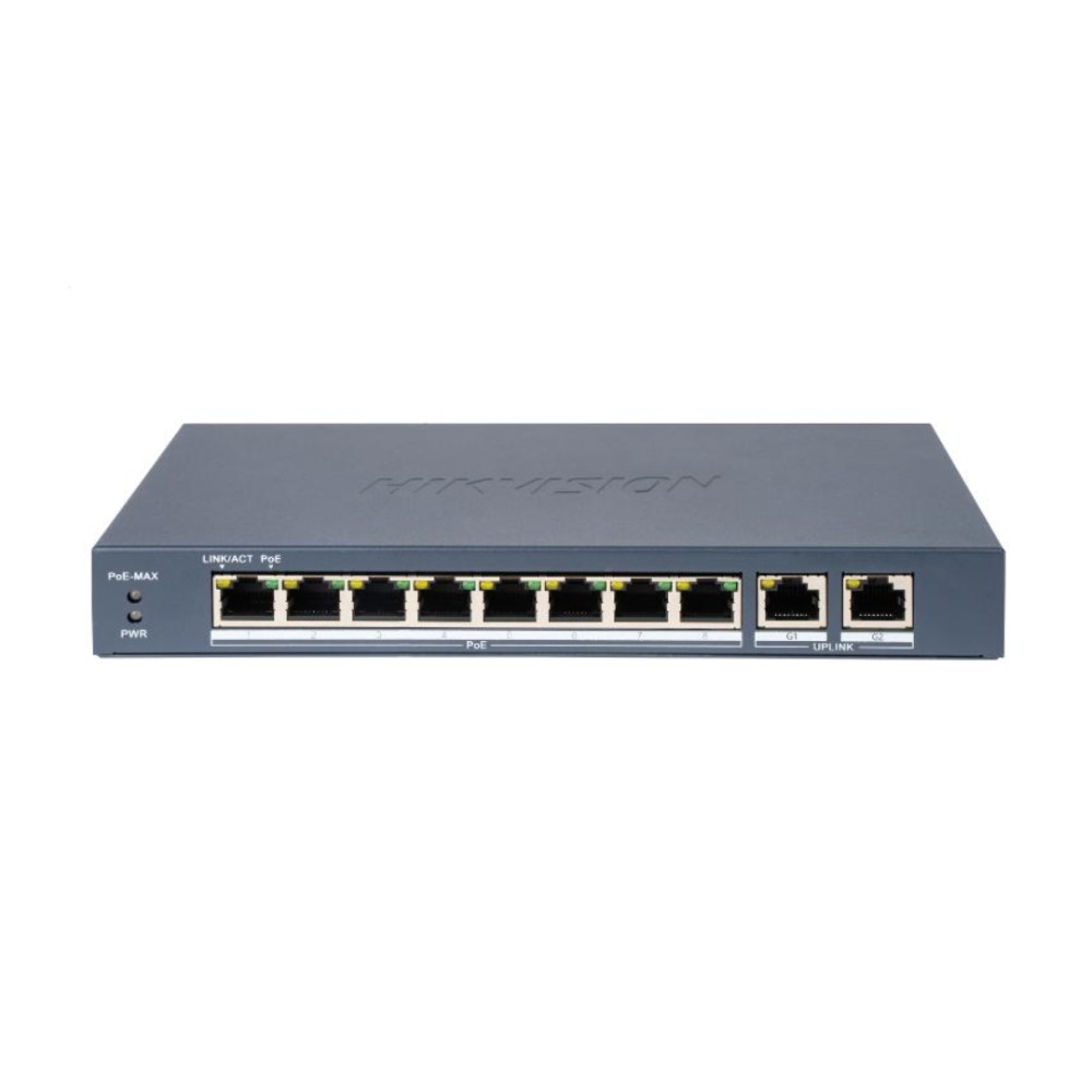 Switch PoE Não Gerenciável , Hikvision , 8 Portas PoE , 2 Gigabit , 80W , DS-3E0310P-E/M(B)