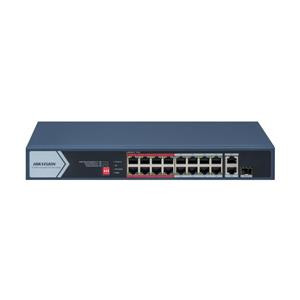 Switch Hikvision , DS-3E0318P-E/M(C) , 18 Portas , 16 PoE Fast Ethernet , 2 Uplink Gigabit , 130W , Long Range 300m