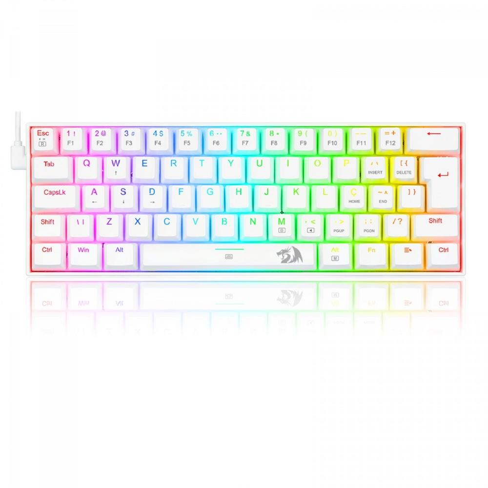Teclado Mecânico Gamer Redragon Dragonborn 60% , RGB , Switch Brown , ABNT2 , USB , Branco