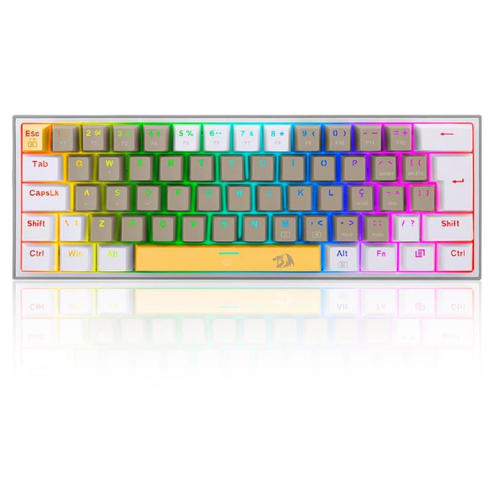Teclado Mecânico Gamer Redragon Fizz 60% , RGB , Switch Brown , ABNT2 , USB , Cinza e Branco