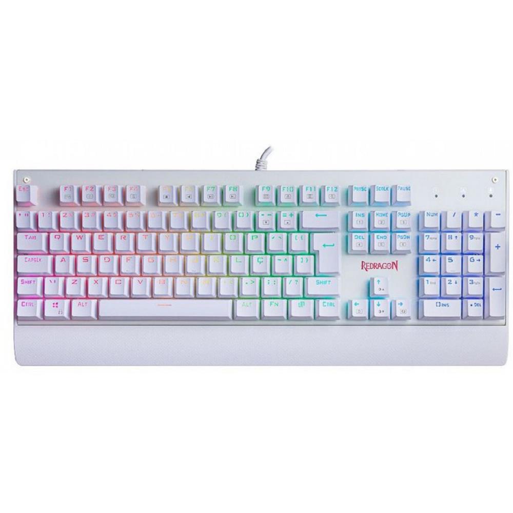 Teclado Mecânico Gamer Redragon Kala Lunar , RGB , Switch Blue , ABNT2 , USB , Branco